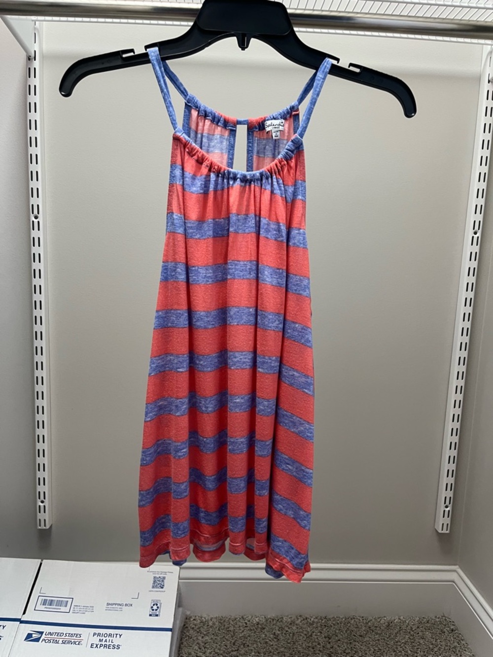 Splendid Coral and Blue Striped Spaghetti Strap Tank Top